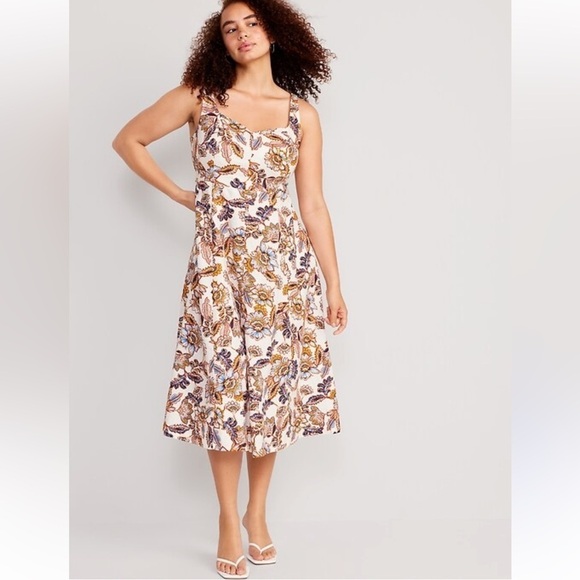 Old Navy linen viscose midi good bodice light blue floral dress. Size Xs Tall - Picture 1 of 9